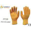 Poliéster Shell PVC 3/4 guantes de trabajo de seguridad recubiertos (P7103)